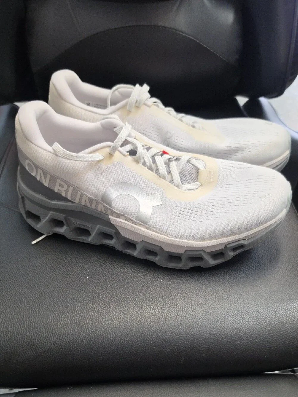 On Running Men's Athletic Shoes in White and Light Gray (CLOUD MONSTER)